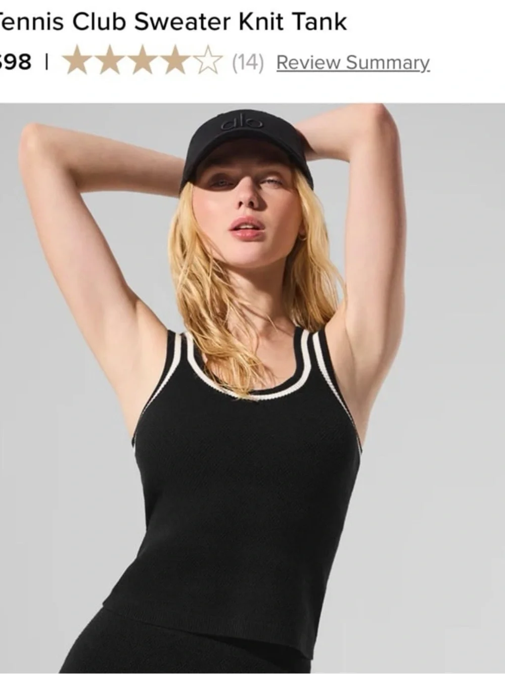 ALO Yoga Black Tank with Ivory Striped Trim